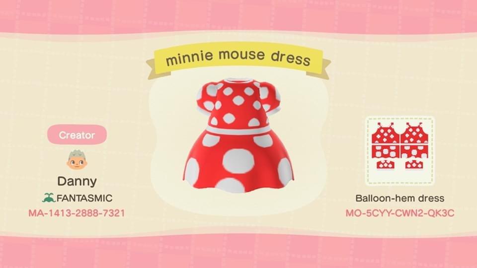 Animal Crossing Design Code: MO-5CYY-CWN2-QK3C Minnie Mouse Dress