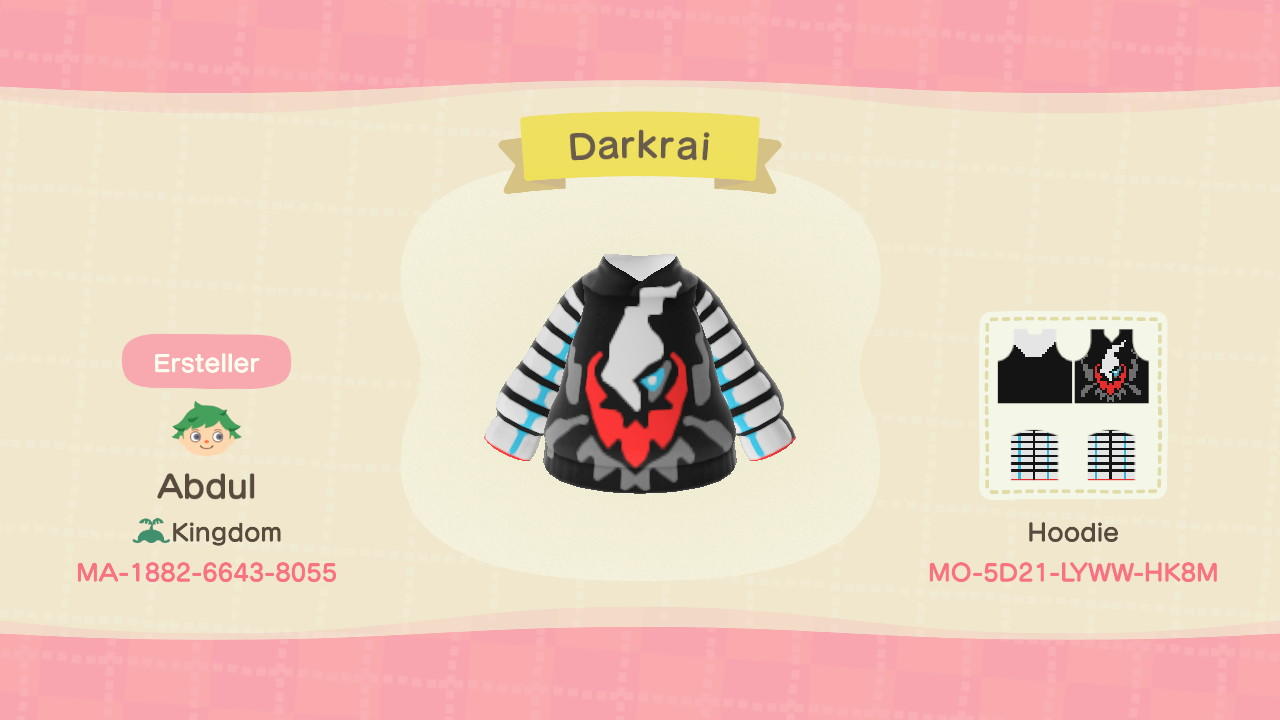 Animal Crossing Design Code: MO-5D21-LYWW-HK8M Darkrai
