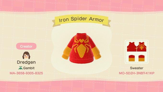 Animal Crossing Design Code: MO-5D2H-3NBT-K1KP Iron Spider Armor