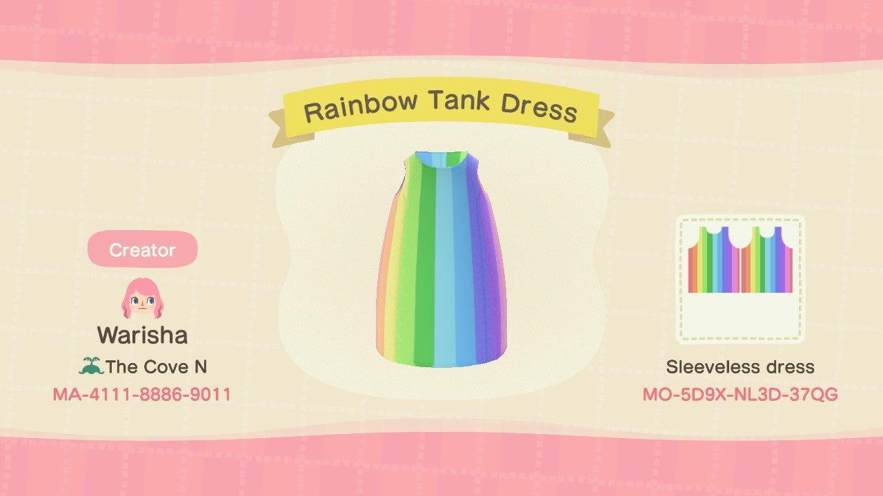 Animal Crossing Design Code: MO-5D9X-NL3D-37QG Rainbow Tank Dress