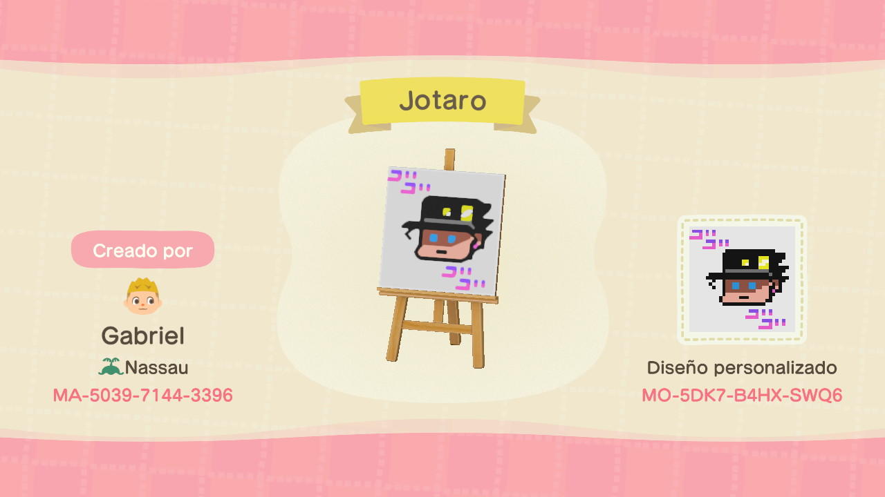 Animal Crossing Design Code: MO-5DK7-B4HX-SWQ6 Jotaro Chibi