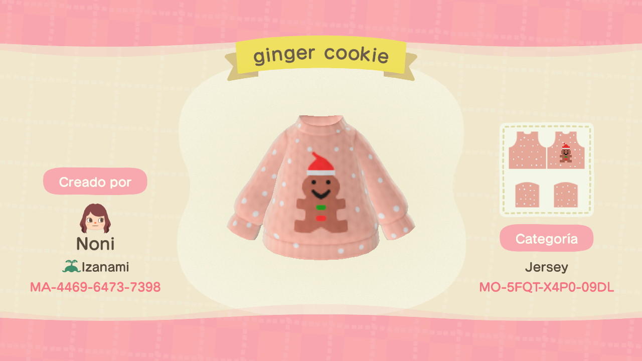 Animal Crossing Design Code: MO-5FQT-X4P0-09DL Ginger cookie