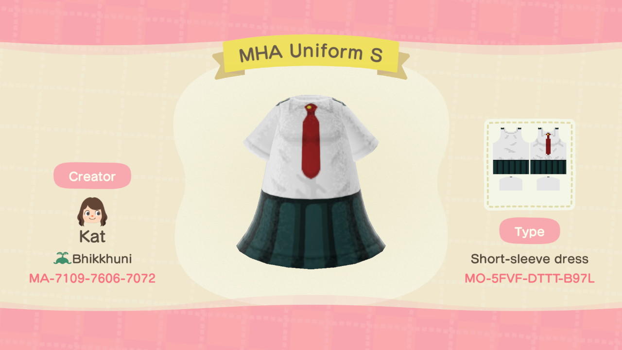 Animal Crossing Design Code: MO-5FVF-DTTT-B97L MHA Uniform Summer