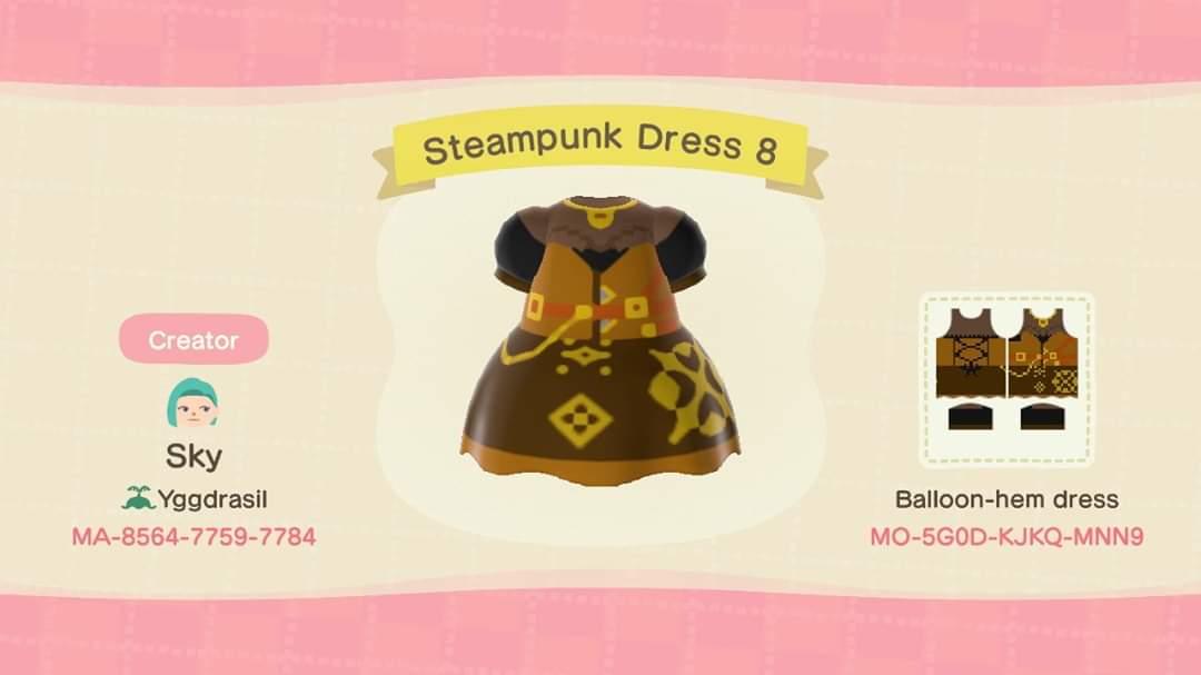 Animal Crossing Design Code: MO-5G0D-KJKQ-MNN9 Steampunk Dress 8