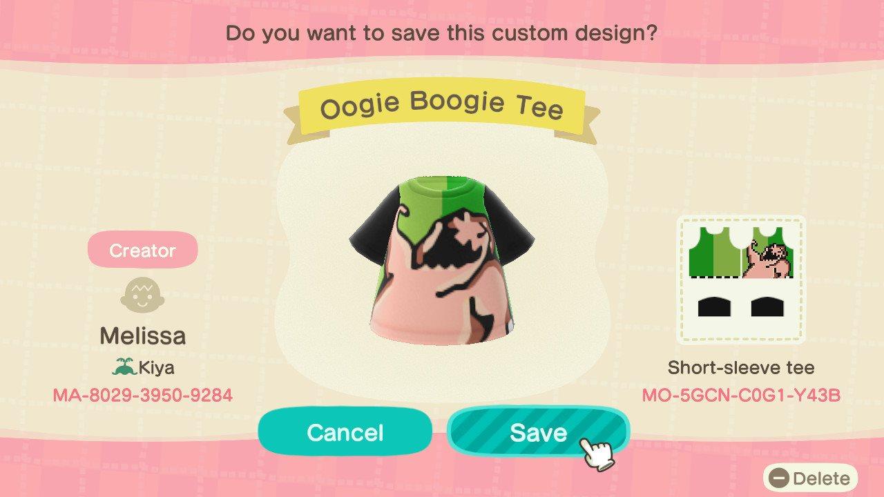 Animal Crossing Design Code: MO-5GCN-C0G1-Y43B Oogie Boogie Tee