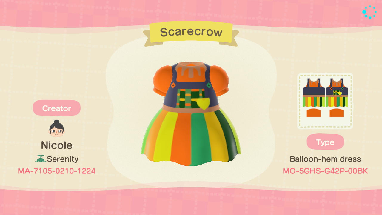 Animal Crossing Design Code: MO-5GHS-G42P-00BK Scarecrow Dress