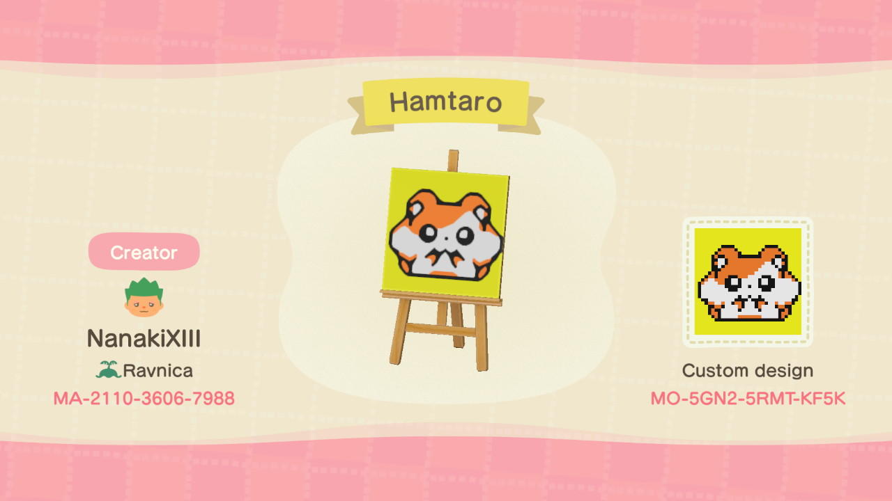 Animal Crossing Design Code: MO-5GN2-5RMT-KF5K Hamtaro