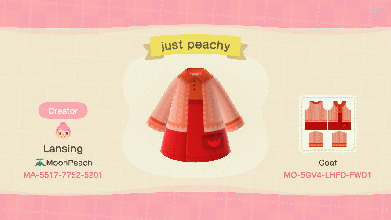 Animal Crossing Design Code: MO-5GV4-LHFD-FWD1 just peachy