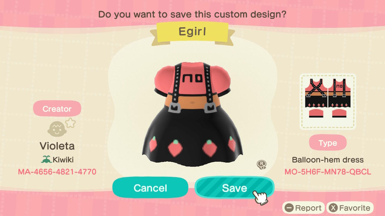 Animal Crossing Design Code: MO-5H6F-MN78-QBCL Egirl