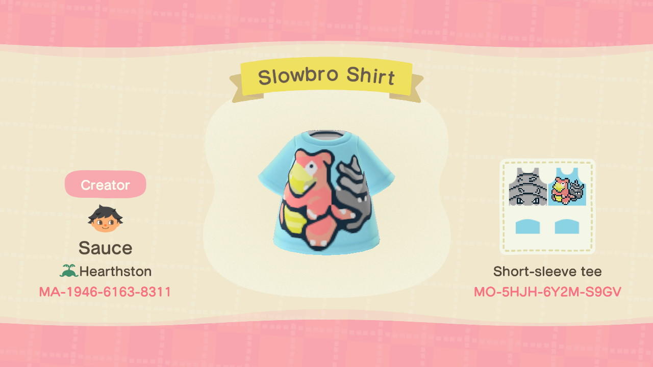 Animal Crossing Design Code: MO-5HJH-6Y2M-S9GV Slowbro Shirt