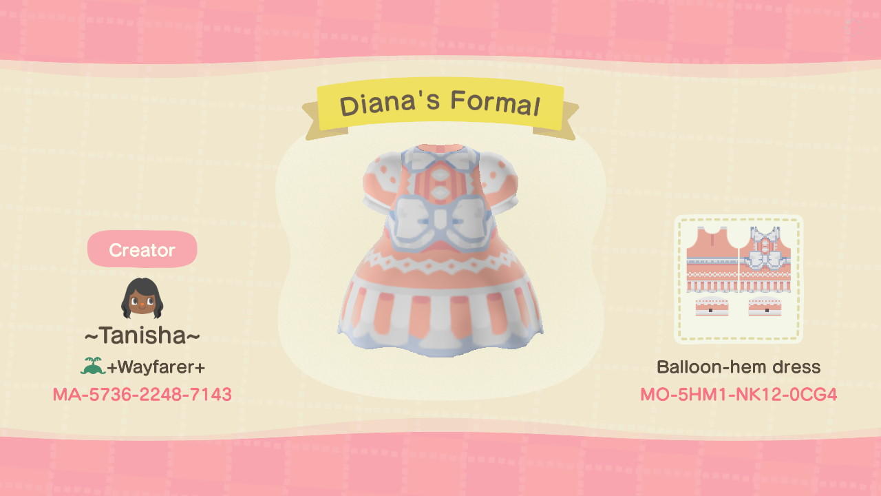 Animal Crossing Design Code: MO-5HM1-NK12-0CG4 Diana’s Formal