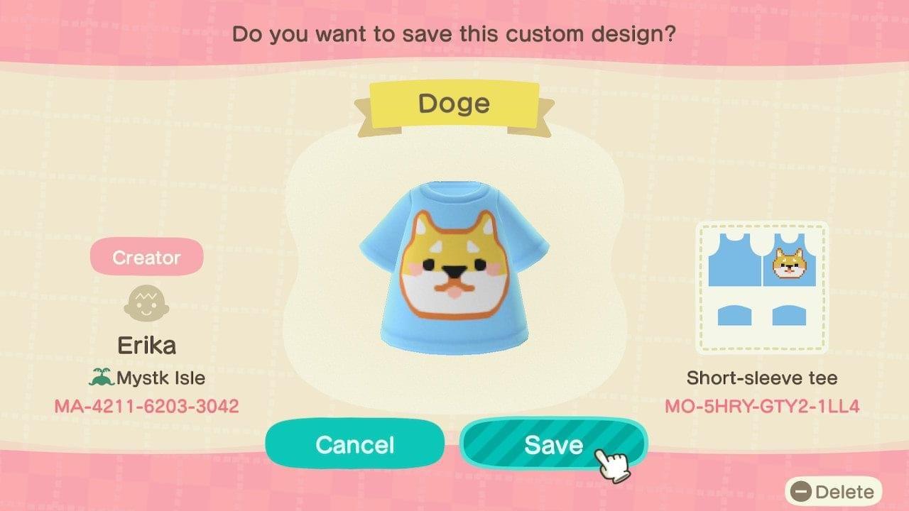 Animal Crossing Design Code: MO-5HRY-GTY2-1LL4 Doge