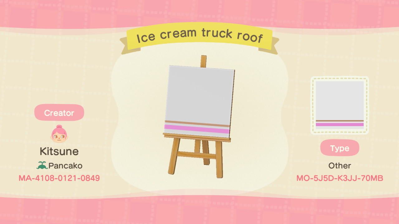 Animal Crossing Design Code: MO-5J5D-K3JJ-70MB Ice Cream Truck Roof
