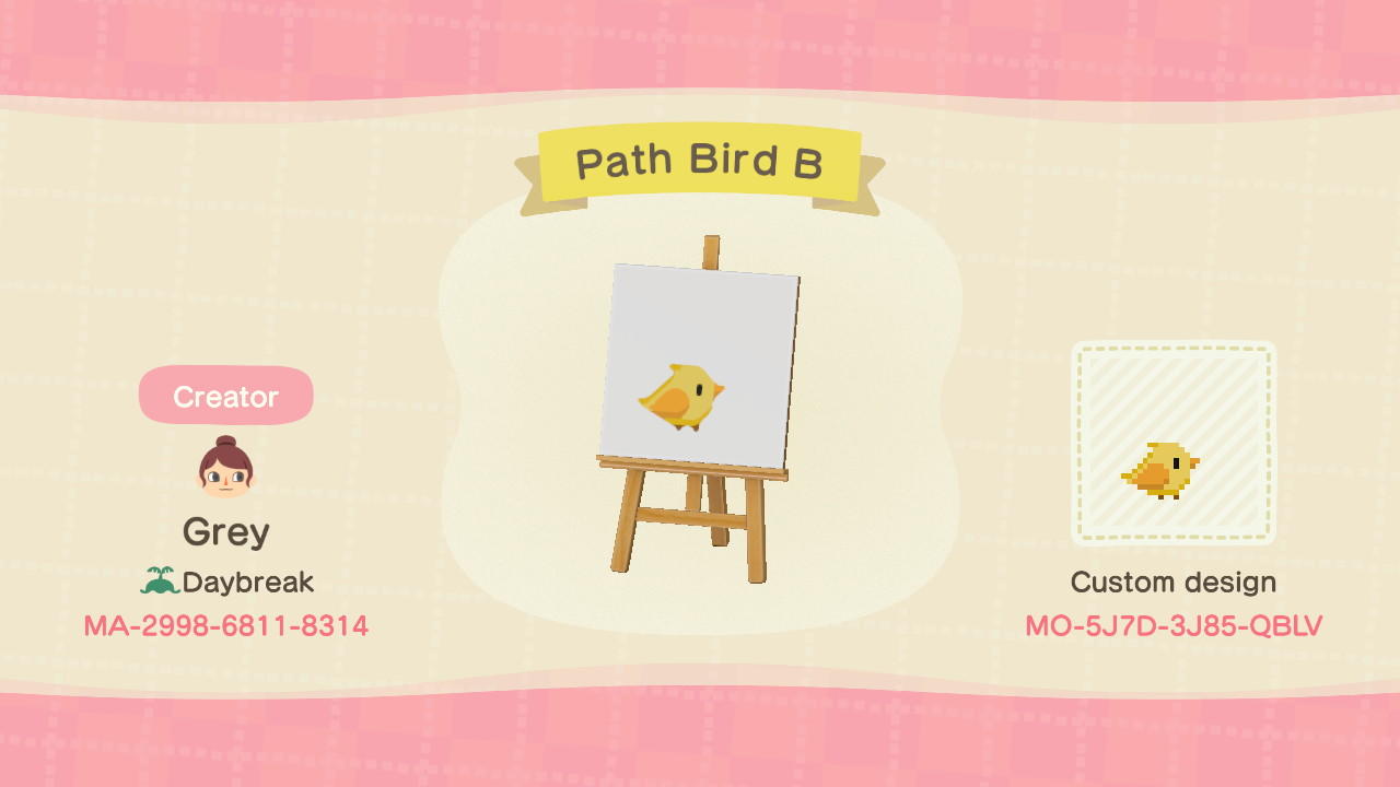 Animal Crossing Design Code: MO-5J7D-3J85-QBLV Path Bird B