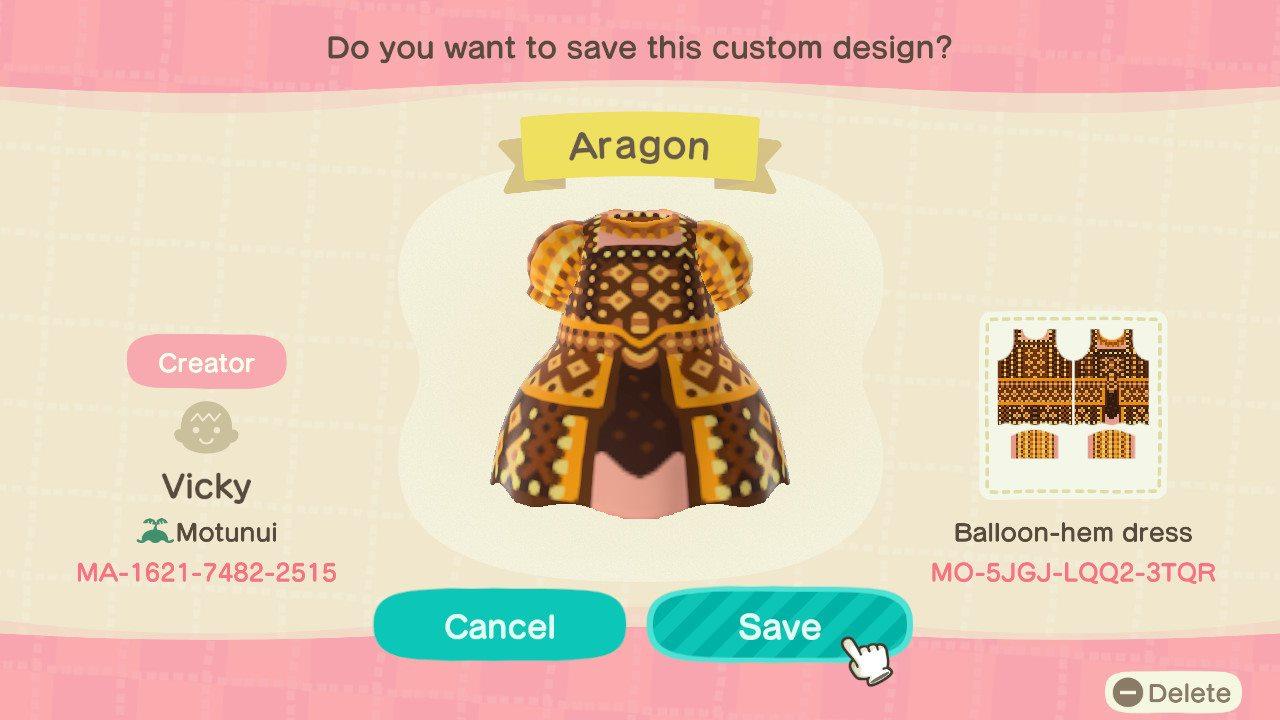Animal Crossing Design Code: MO-5JGJ-LQQ2-3TQR Aragon- Six