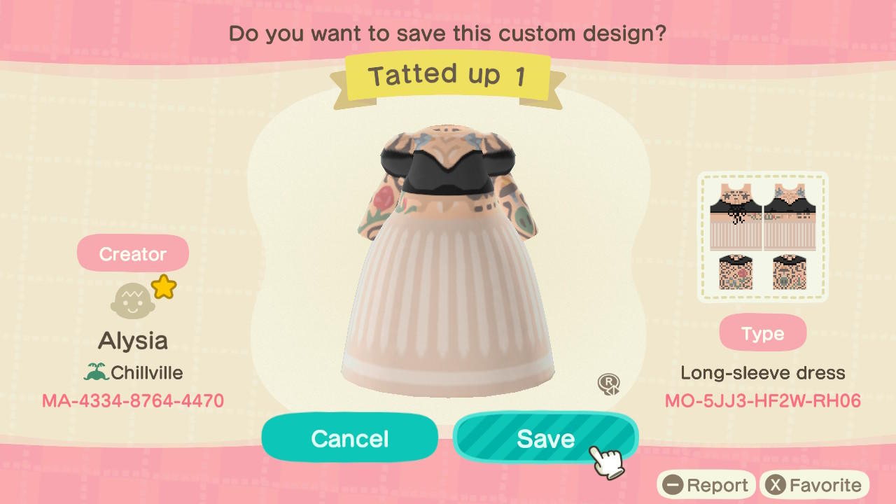 Animal Crossing Design Code: MO-5JJ3-HF2W-RH06 Tatted Up 1