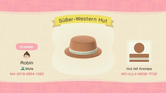 Animal Crossing Design Code: MO-5JL4-XBQ8-7FQ0 Sweet Western Hat
