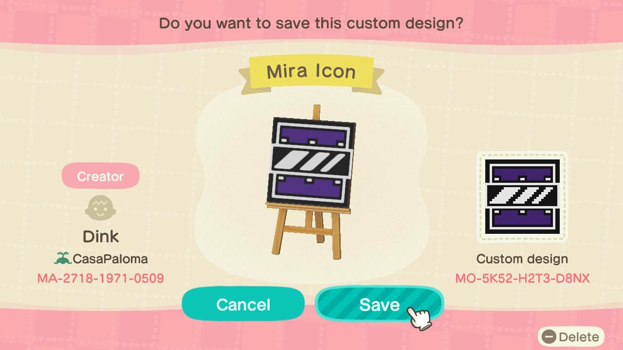 Animal Crossing Design Code: MO-5K52-H2T3-D8NX Rainbow6 R6 Mira