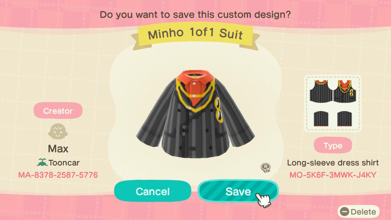 Animal Crossing Design Code: MO-5K6F-3MWK-J4KY SHINee Minho 1of1