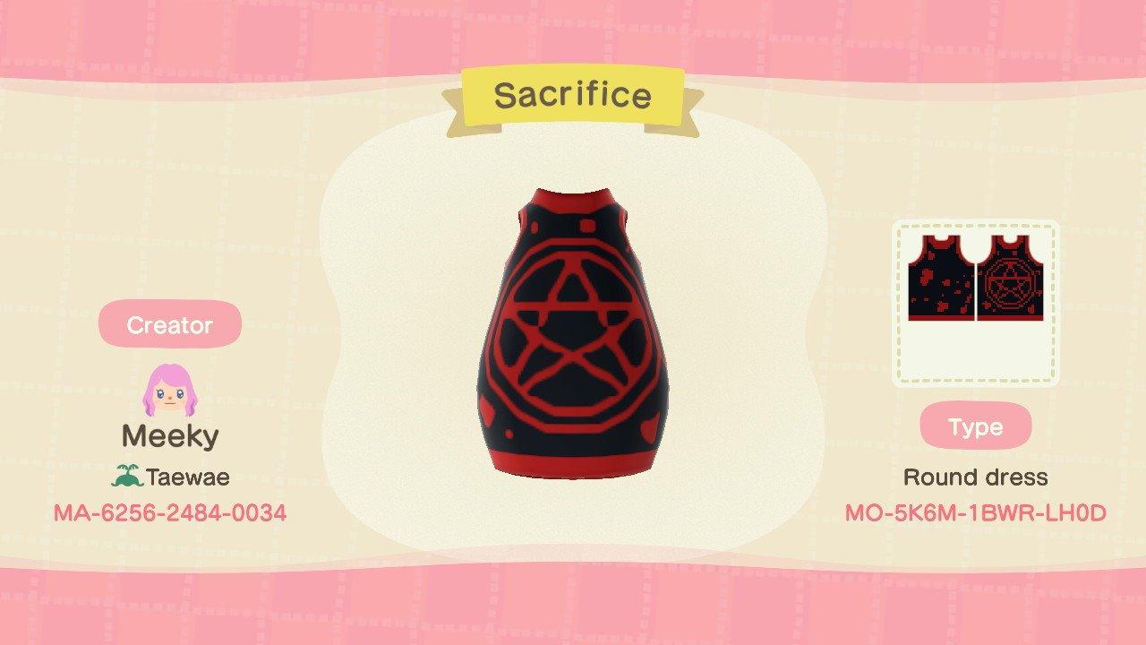 Animal Crossing Design Code: MO-5K6M-1BWR-LH0D Sacrifice