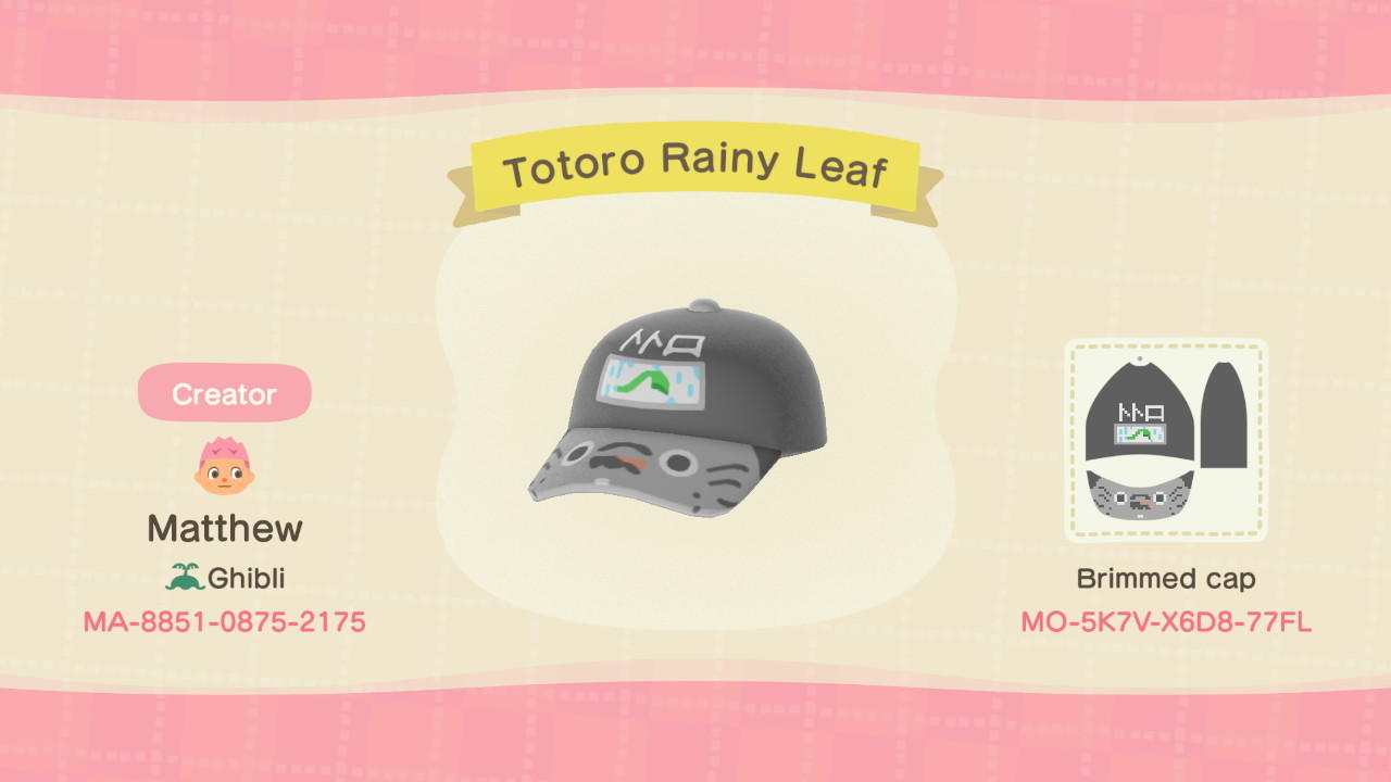 Animal Crossing Design Code: MO-5K7V-X6D8-77FL Totoro Rainy Leaf