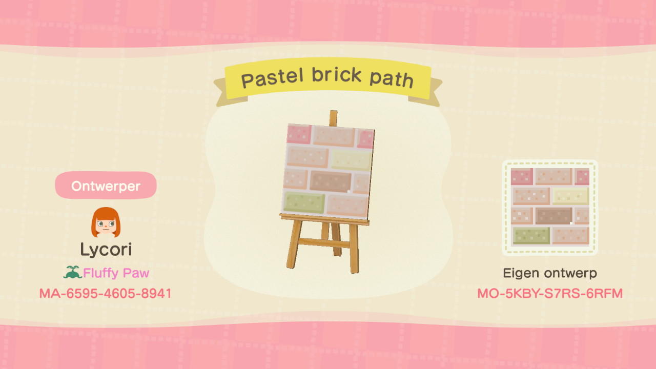 Animal Crossing Design Code: MO-5KBY-S7RS-6RFM Pastel brick path