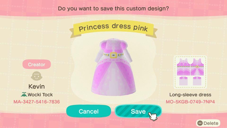 Animal Crossing Design Code: MO-5KGB-0749-7NP4 Princess Dress Pink