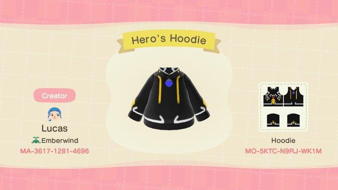 Animal Crossing Design Code: MO-5KTC-N9RJ-WK1M Hero&#39;s Hoodie