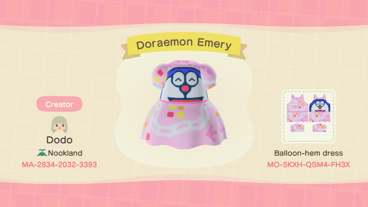 Animal Crossing Design Code: MO-5KXH-QSM4-FH3X Doraemon Dress