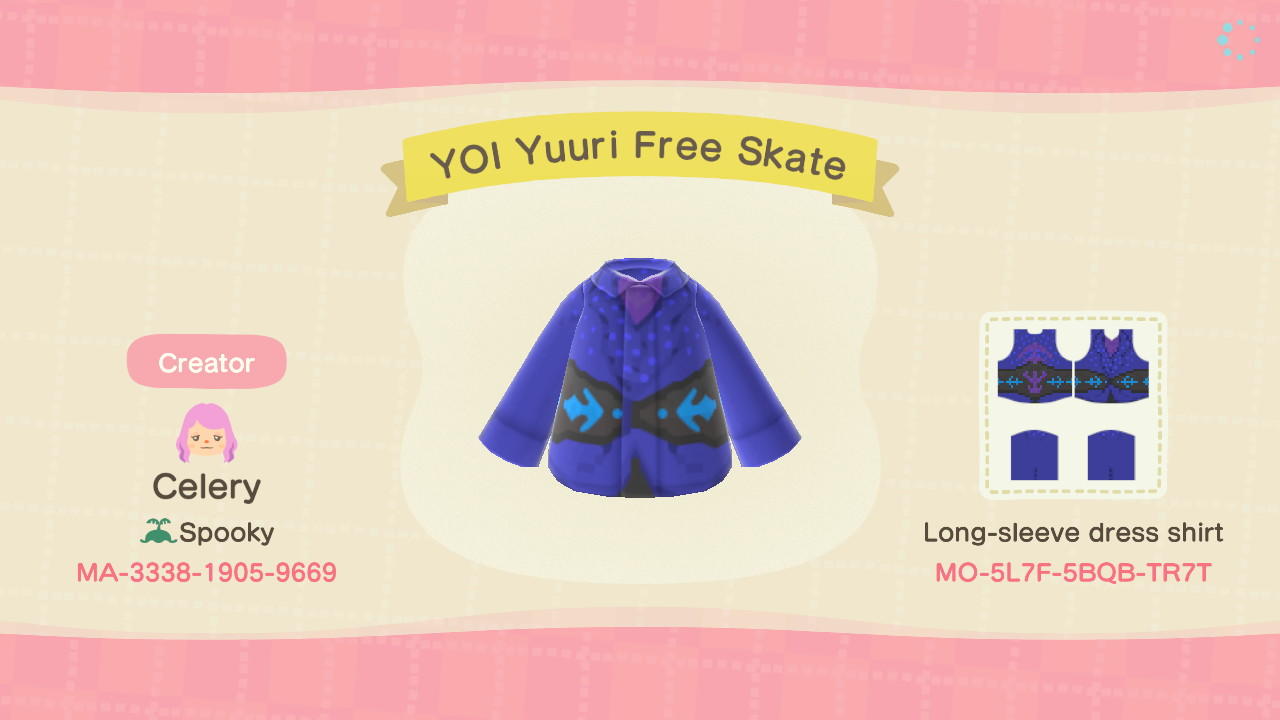 Animal Crossing Design Code: MO-5L7F-5BQB-TR7T YOI Yuuri Free Skate