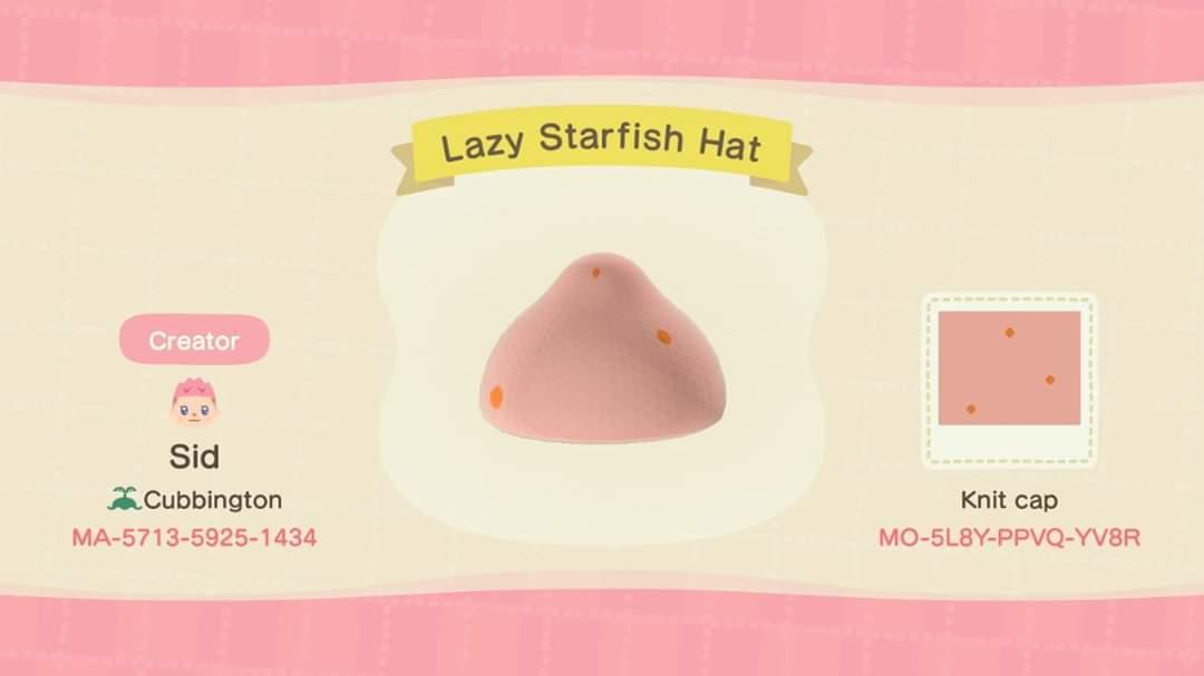 Animal Crossing Design Code: MO-5L8Y-PPVQ-YV8R Lazy Starfish Hat