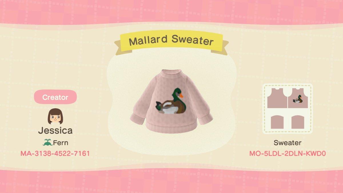 Animal Crossing Design Code: MO-5LDL-2DLN-KWD0 Mallard Sweater