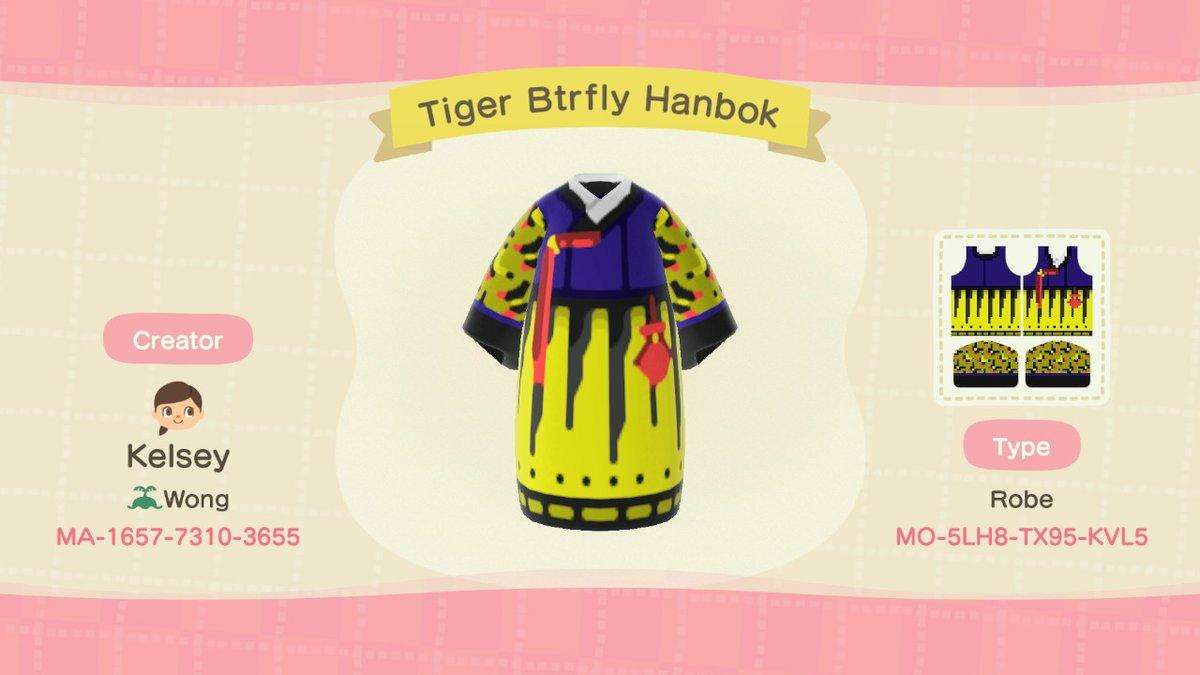 Animal Crossing Design Code: MO-5LH8-TX95-KVL5 Tiger Btrfly Hanbok