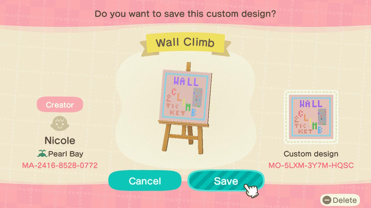 Animal Crossing Design Code: MO-5LXM-3Y7M-HQSC Wall Climb