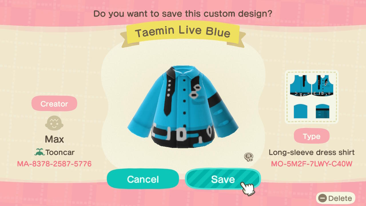 Animal Crossing Design Code: MO-5M2F-7LWY-C40W SHINee Taemin Live 2