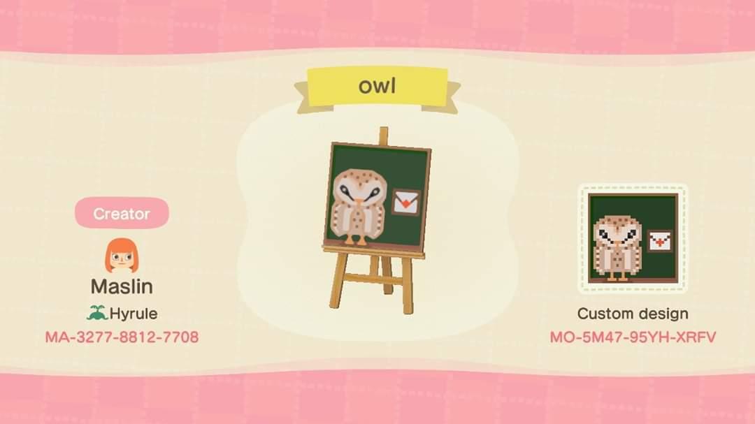 Animal Crossing Design Code: MO-5M47-95YH-XRFV Owl coruja