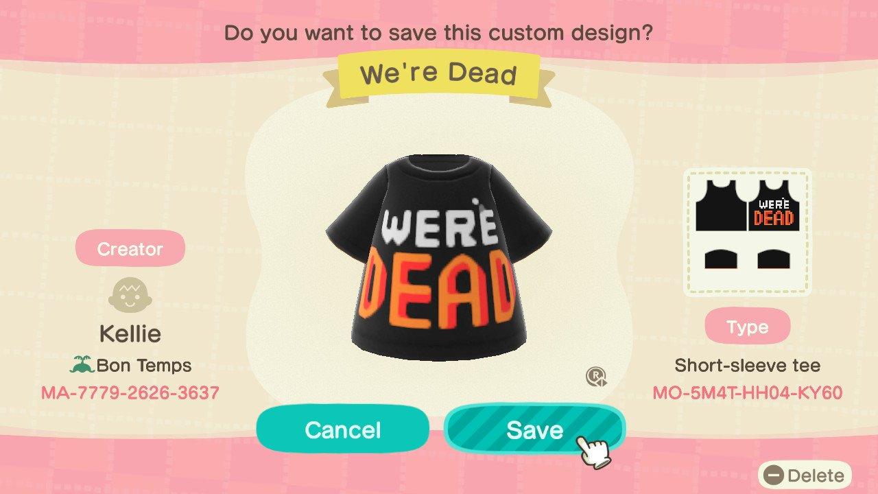Animal Crossing Design Code: MO-5M4T-HH04-KY60 We're Dead