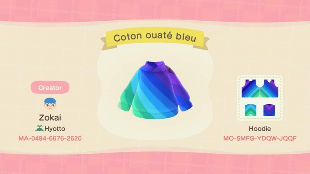 Animal Crossing Design Code: MO-5MFG-YDQW-JQQF Coton ouatÃ© bleu