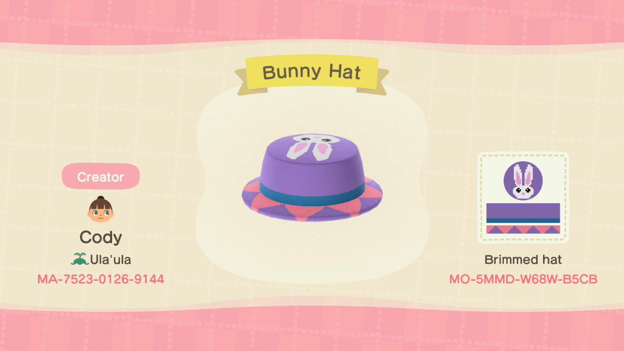 Animal Crossing Design Code: MO-5MMD-W68W-B5CB Bunny Hat