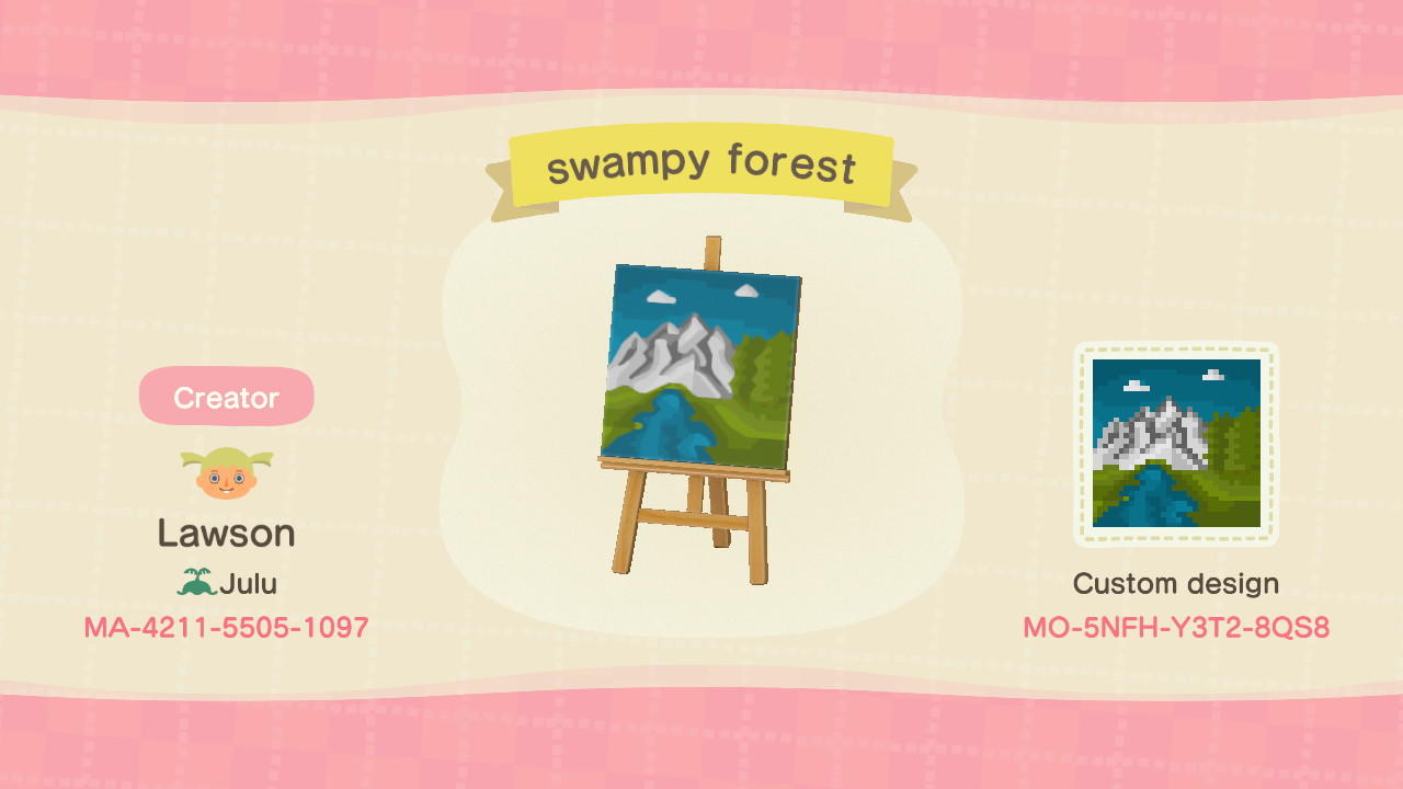 Animal Crossing Design Code: MO-5NFH-Y3T2-8QS8 swampy forest
