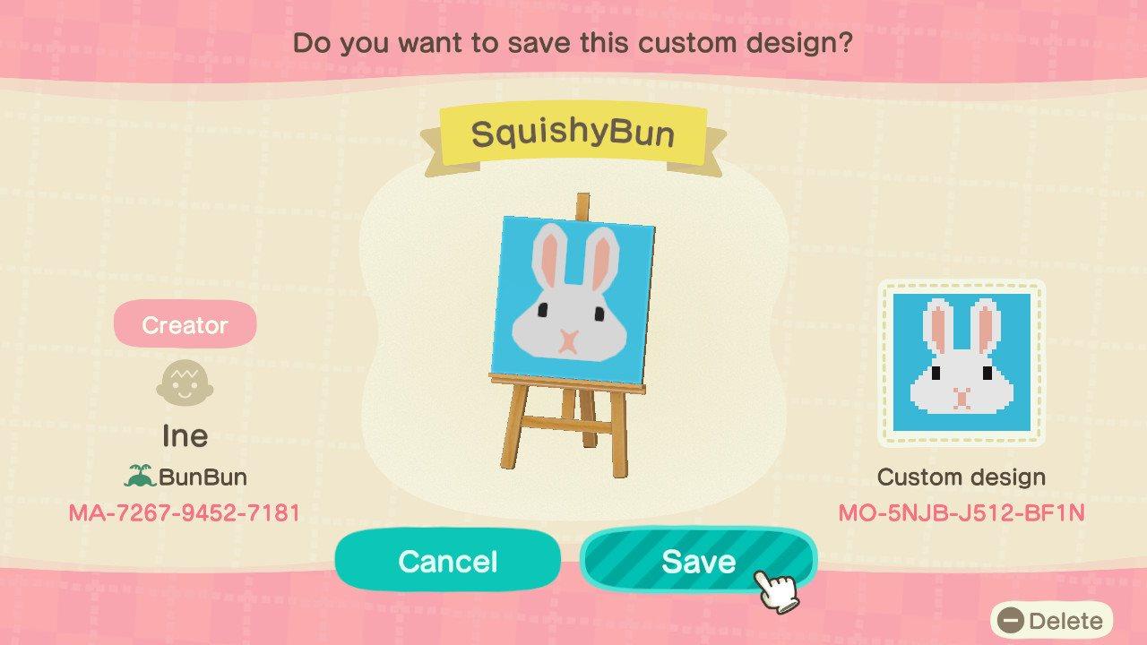 Animal Crossing Design Code: MO-5NJB-J512-BF1N Squishy Bunny
