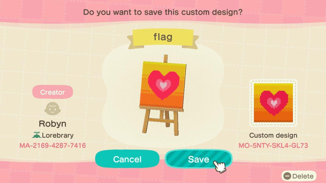 Animal Crossing Design Code: MO-5NTY-SKL4-GL73 Heart Flag