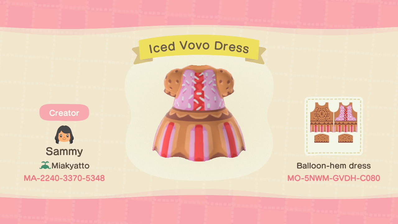 Animal Crossing Design Code: MO-5NWM-GVDH-C080 Iced Vovo Dress