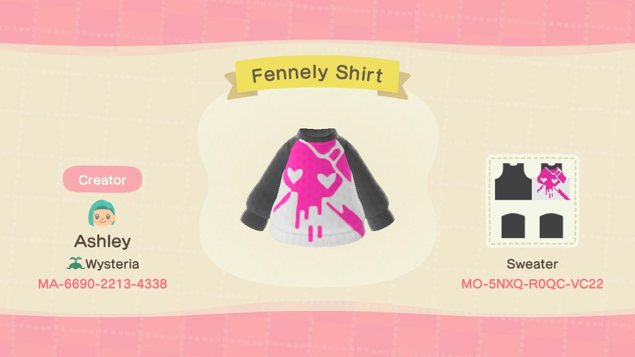 Animal Crossing Design Code: MO-5NXQ-R0QC-VC22 Fennely Shirt