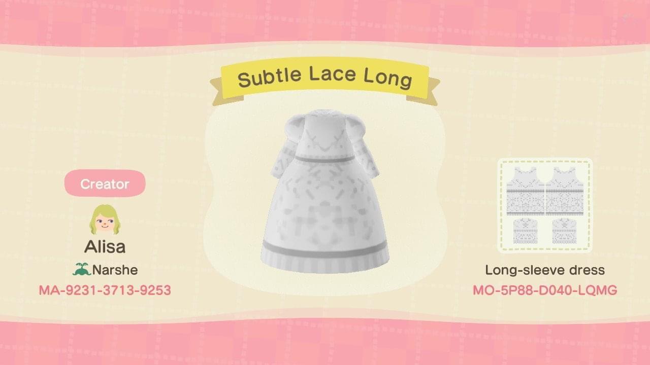 Animal Crossing Design Code: MO-5P88-D040-LQMG Subtle Lace Long