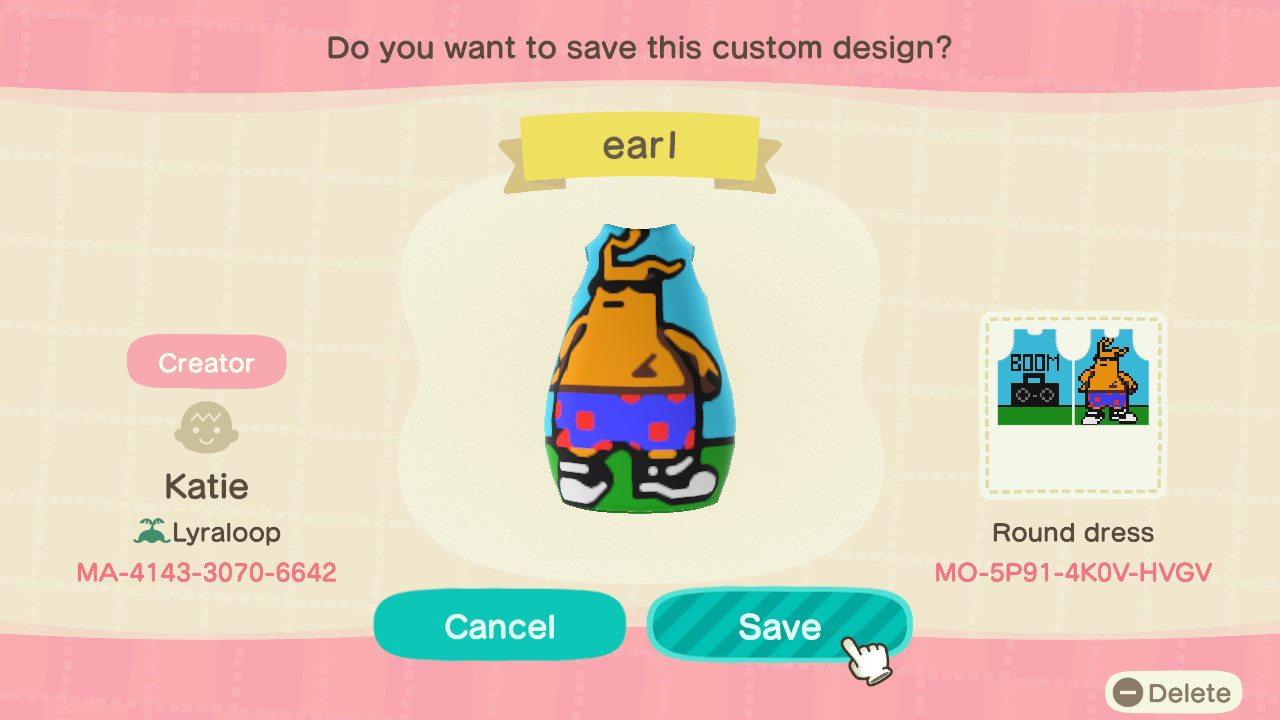 Animal Crossing Design Code: MO-5P91-4K0V-HVGV Earl