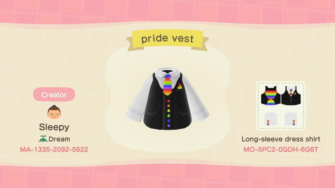 Animal Crossing Design Code: MO-5PC2-0GDH-6G6T Pride vest