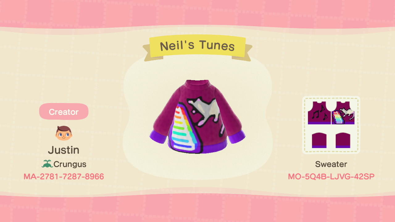 Animal Crossing Design Code: MO-5Q4B-LJVG-42SP Neil&#39;s Tunes