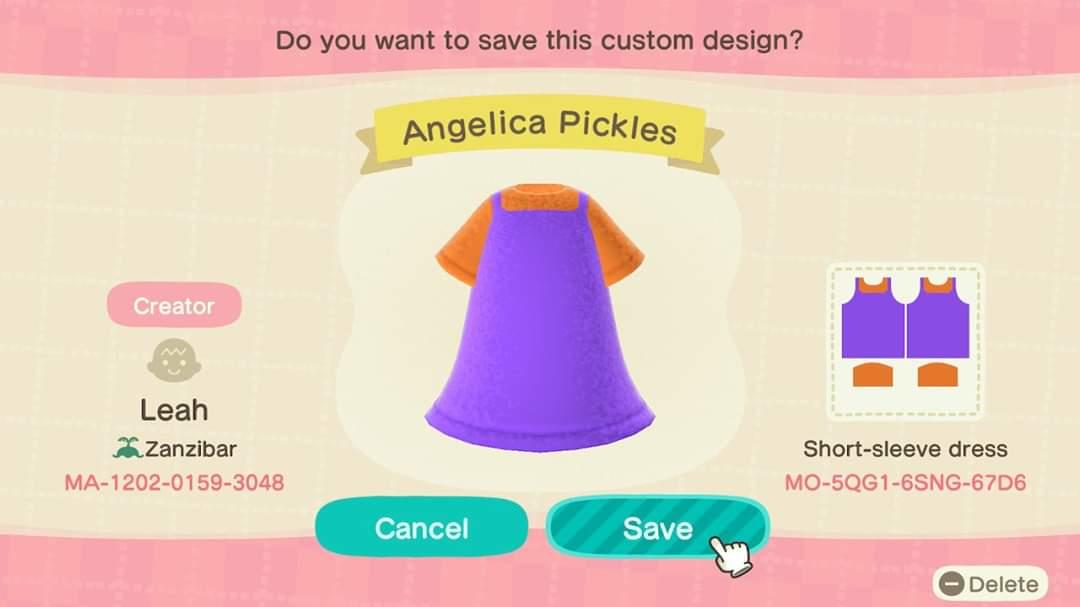 Animal Crossing Design Code: MO-5QG1-6SNG-67O6 Angelica Pickles