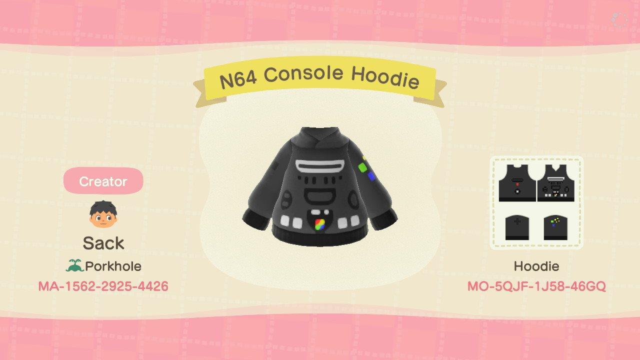 Animal Crossing Design Code: MO-5QJF-1J58-46GQ N64 Console Hoodie